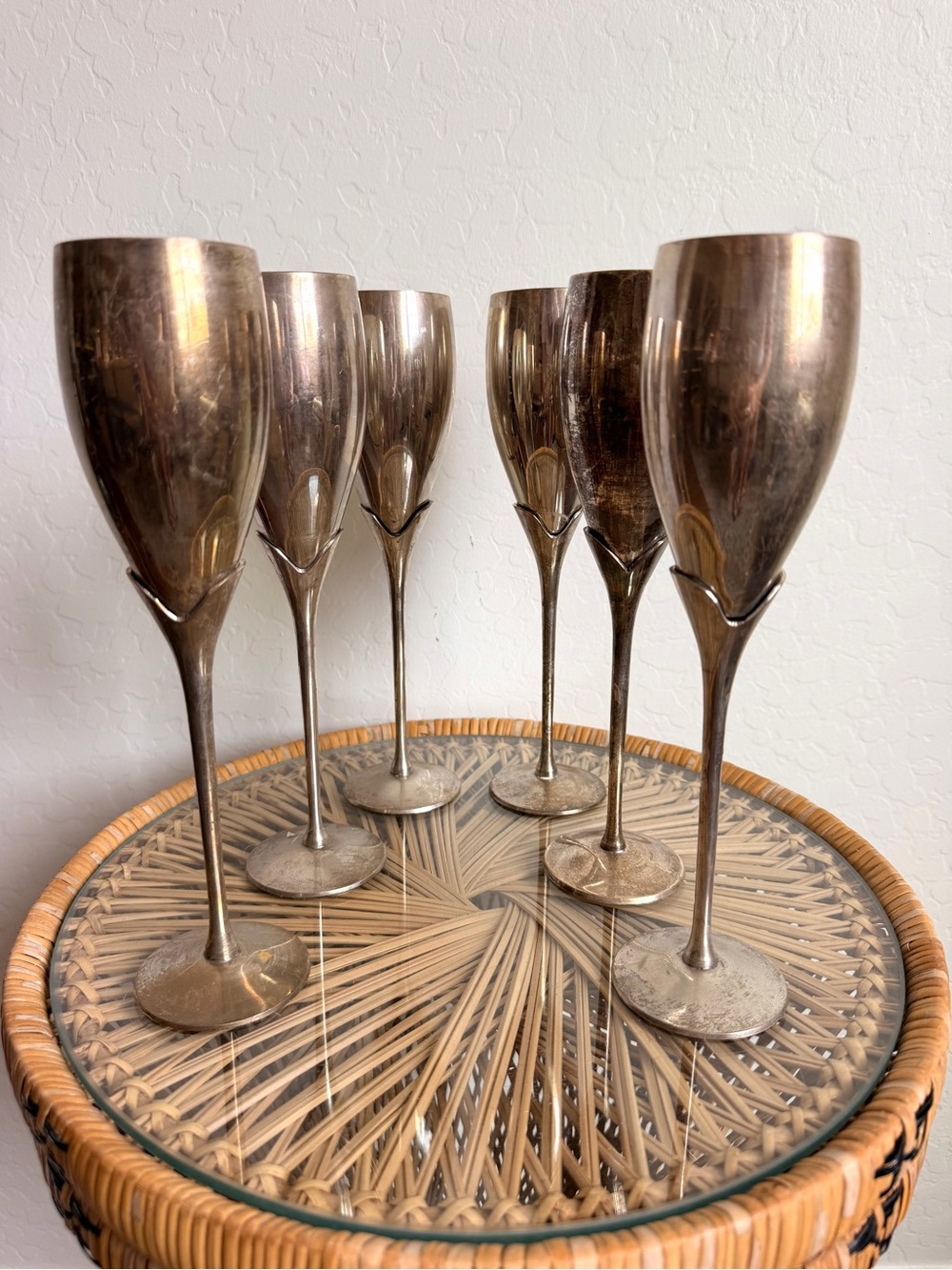 Set of 6 Silver-Tone Champagne Flutes